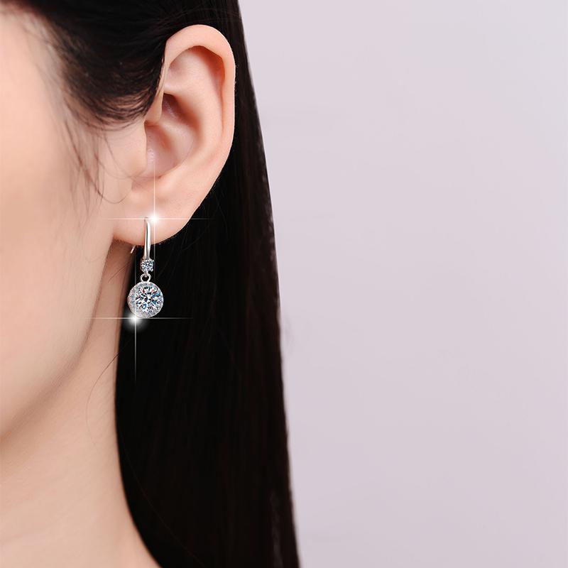 Fine Fashion Jewelry Round Bright Cut VVs1 Moissanite Quality S925 Sterling Silver Earrings Dangle Pendant
