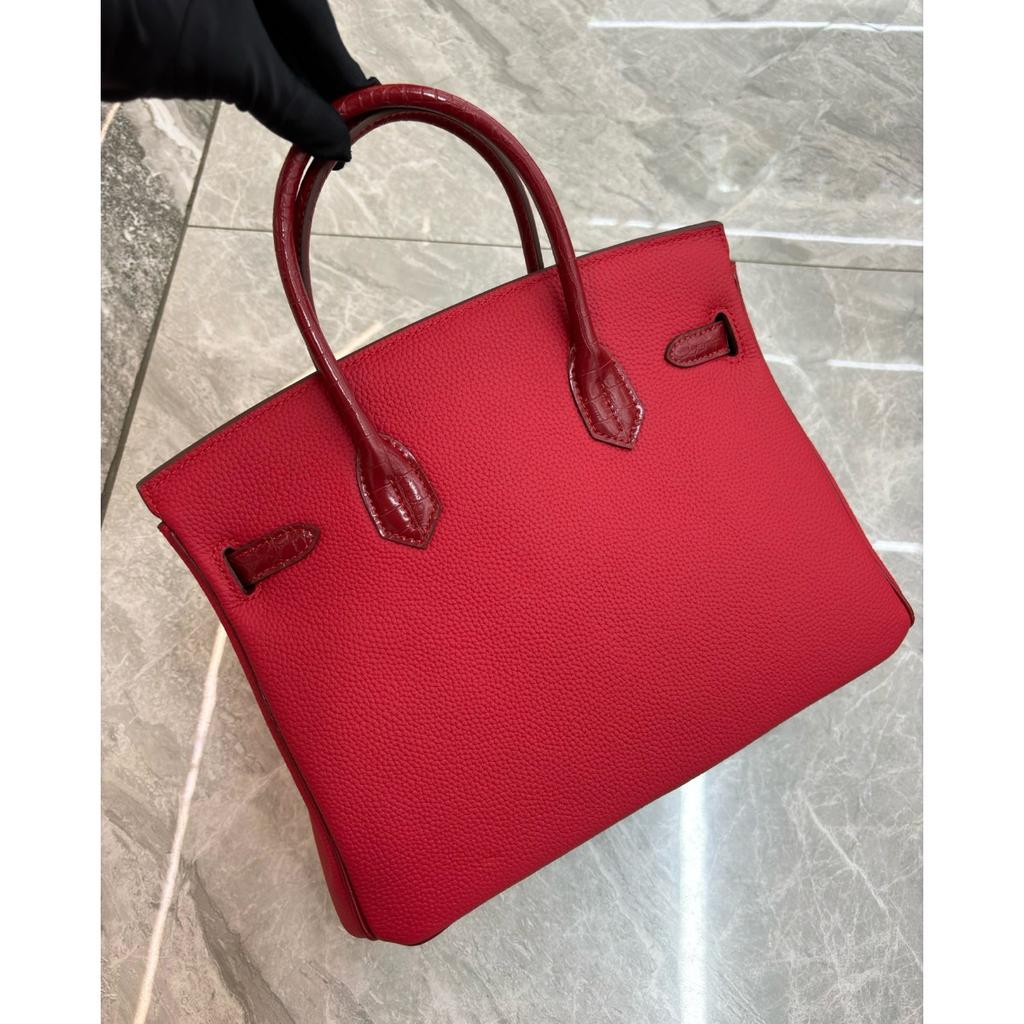 2026 New High-end Large-capacity Handbag Foreign Trade Top Layer Cowhide Pebble Pattern Splicing Crocodile Pattern Platinum Bag