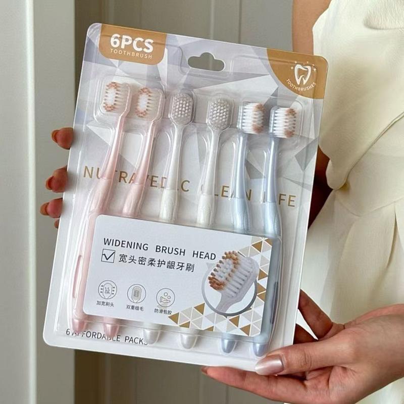 6 Pack Wide Head Soft Bristle Toothbrushes No Shed Bristles for Home Family Daily Oral Care Routine