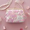 Cosmetic Pouch with Cute and Standing Floral Made in Japan Flower Women's Clasp, Stylish, Up, Print, (Silky Pink)
