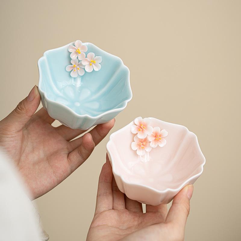 Pinch flower petal cup girls pink tea cup Chinese single tea cup personal exclusive master cup tea cup