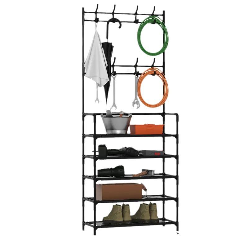 Multifunctional Floor Coat and Shoe Rack with Dustproof Cover for Dormitory and Home
