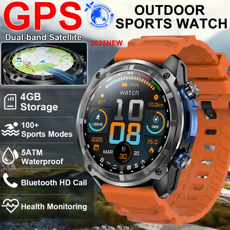 2026 New Military Smart Watch 860Mah Battery GPS Compass 10ATM Waterproof Tactics Sport 4GB Memory BT Call Smart Watches for Men Outdoor Smart Watch