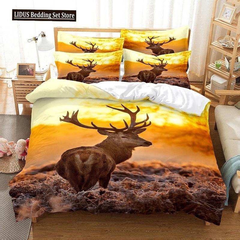 Elk Duvet Cover Set 3d Digital Printing Beautiful Wild Animals Comforter Cover For Kids Teens Polyester Bedding Set King Size