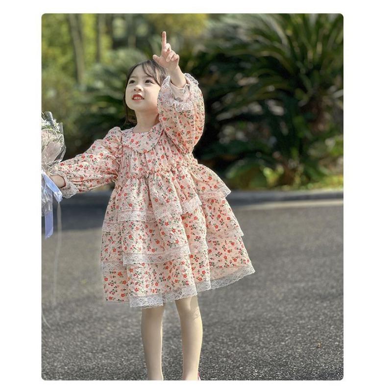 Kids Girls Long Sleeve Lolita Princess Puffy Casual Children Dress
