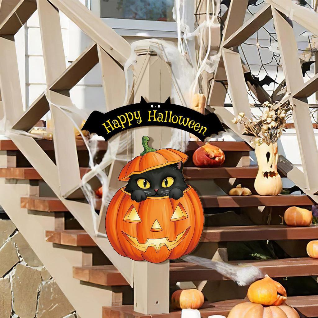 Halloween Wooden Sign Pumpkin Wall Decor Hanging Plaque for Party Home