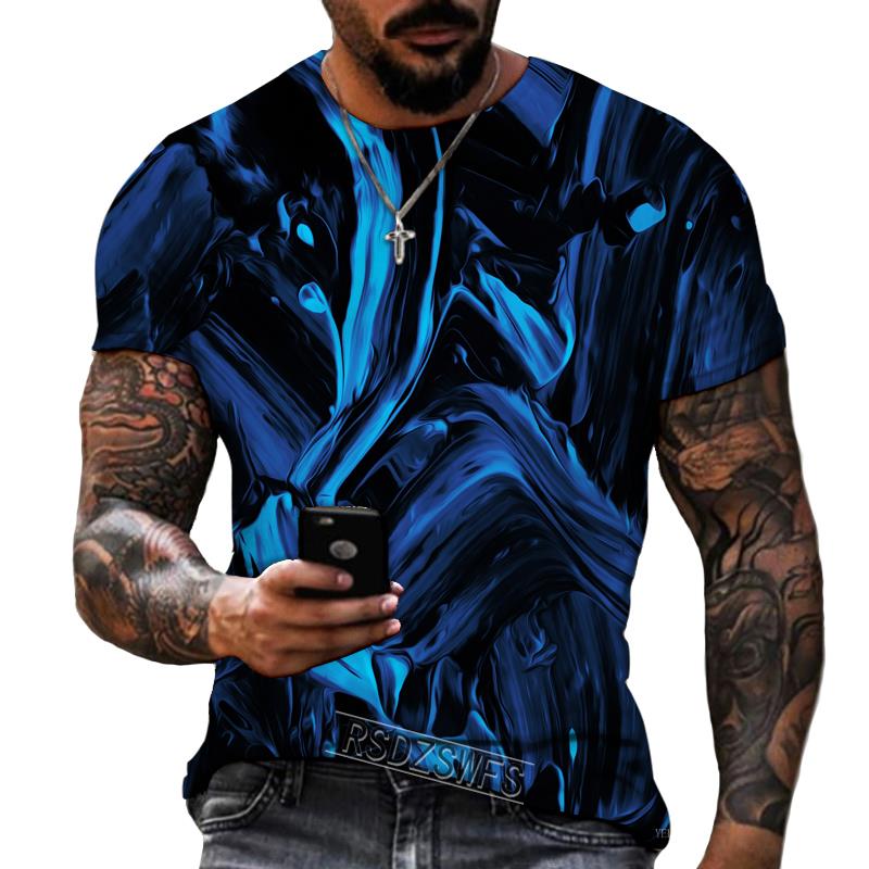 Blue And Black Color Mix And Match 3D Printing Men's Round Neck T-shirt Lycra Polyester Fabric Casual Brand Clothing Oversized