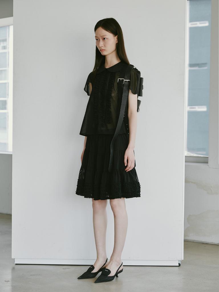 Peullijeupeulojegteu Seethrough Frill Blouse, Black