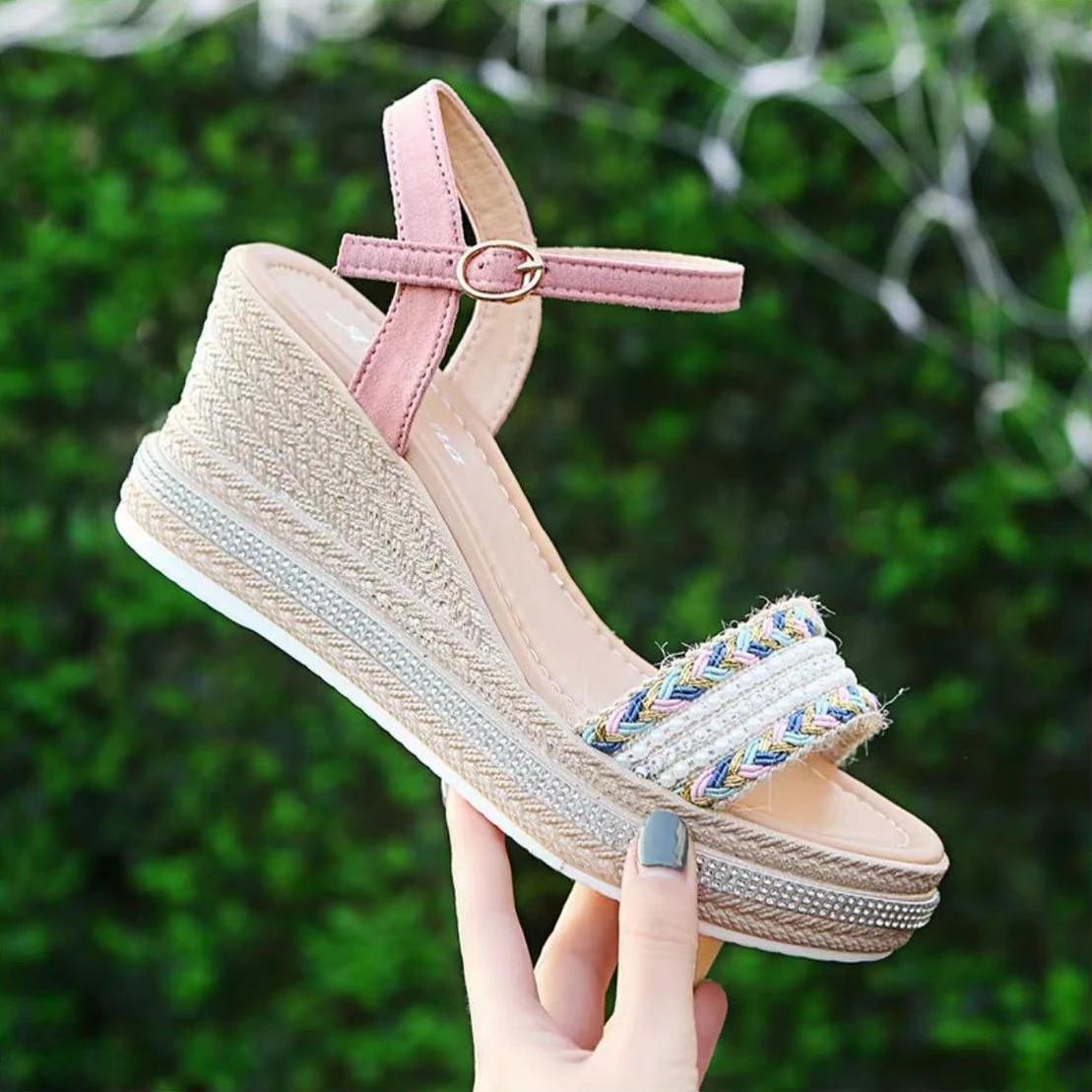 

Женские повседневные босоножки на танкетке и платформе, летние новые дизайнерские туфли с плетеными пряжками и ремешками для женщин, тапочки Sandalias De Mujer 40
