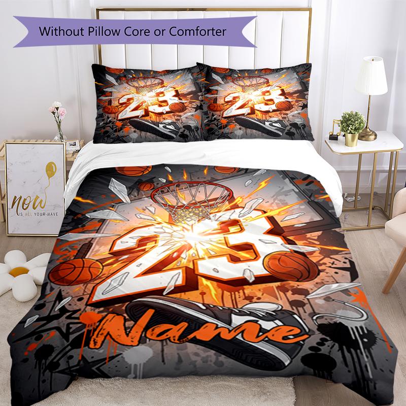 3pcs Custom Name Basketball Bedding Set Duvet Cover Closure Includes 1 Duvet Cover & 2 Pillowcases, Soft and Comfortable for All Seasons.