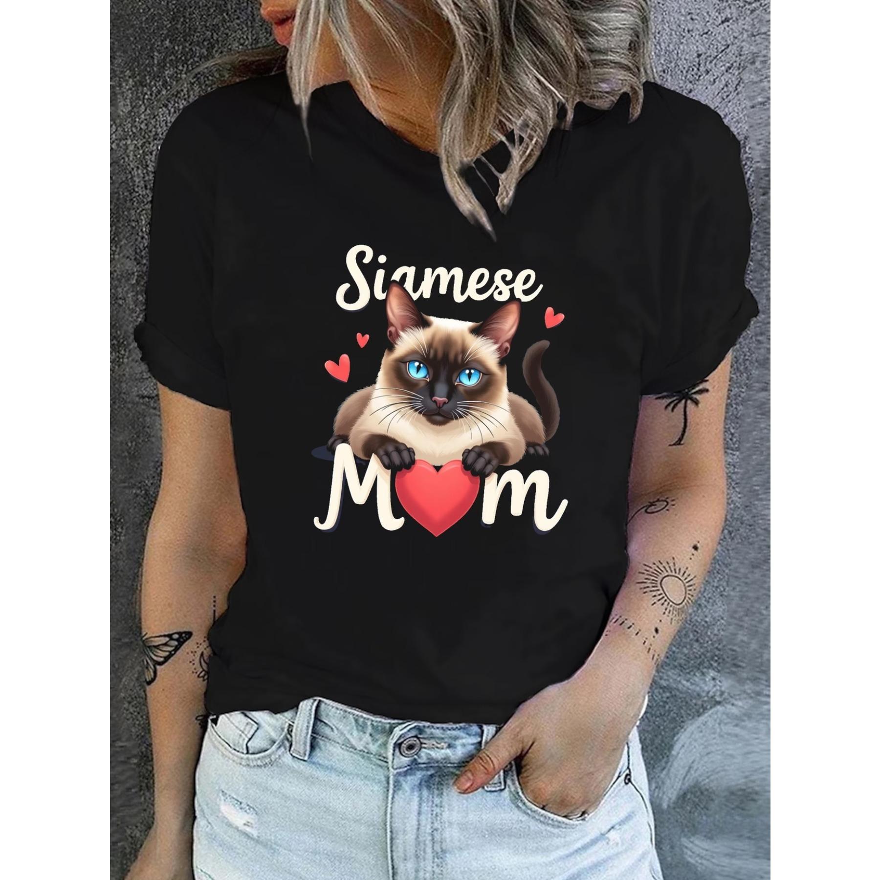 

Cute Siamese Cat Mom Fashion Casual Printed Pattern Women S Round Neck T-Shirt XXL чорний