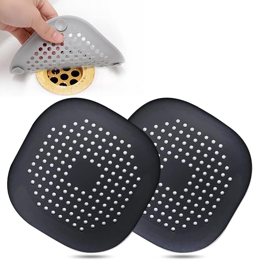 Hair Drain Catcher,Square Drain Cover for Shower Silicone Hair Stopper with Suction Cup,Easy To Install Suit for Bathroom,Bathtub,Kitchen 2 Pack