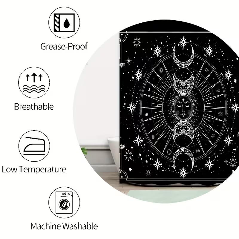 VIKAMA Moon Phase Decorative Bathroom Printed Shower Curtain, Waterproof, Home Decor, All Seasons, Multiple Sizes