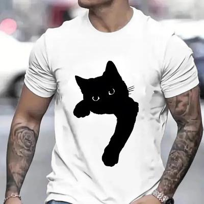 Lustiges Schwarze Katze Herren T-Shirt Sommer Harajuku Mode Männlich Atmungsaktiv Ästhetisch Übergroße Kleidung Ulzzang T-Shirts Grafik Y2k Oberteile