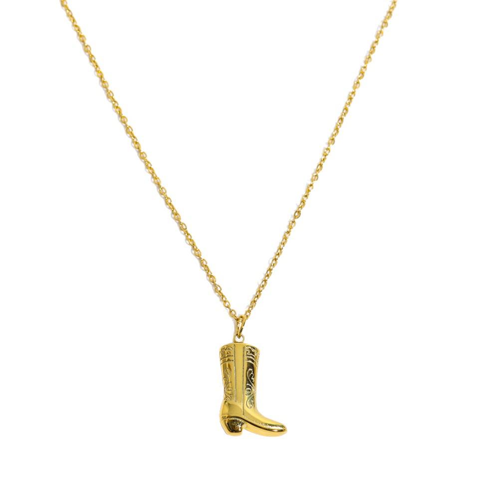 European and American Style Stainless Steel Cowboy Boot Pendant Necklace, Retro Design with 18K Gold Vacuum Electroplating