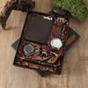 2025 Men's 4-Piece Gift Set: Brown Watch, Wallet, Leather Belt, Keychain