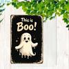 Spooky Boo Ghost Metal Tin Sign, Vintage Farmhouse Halloween Wall Art, 2D Decor for Kitchen, Garage, Bar, Cafe