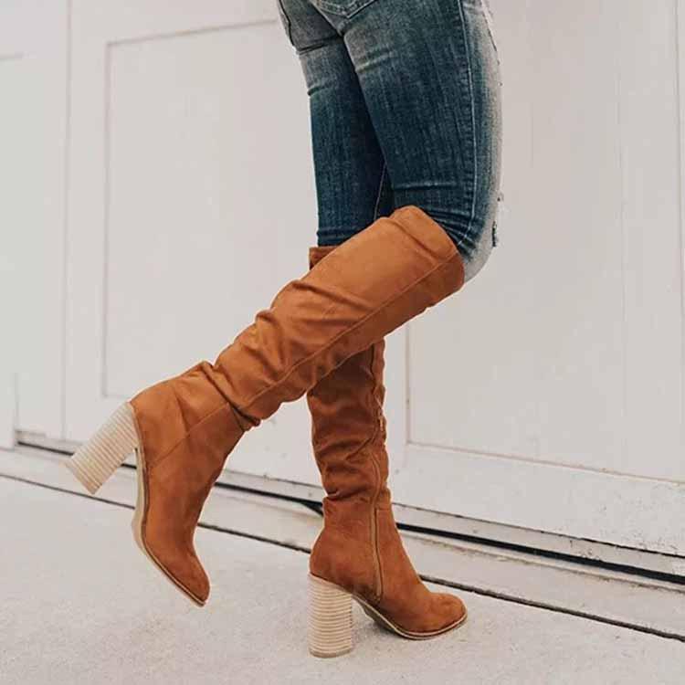 Large Size Autumn And Winter Pointed Thick Heel Side Zipper Martin Boots Women'S European And American Thin Suede Women'S Boots