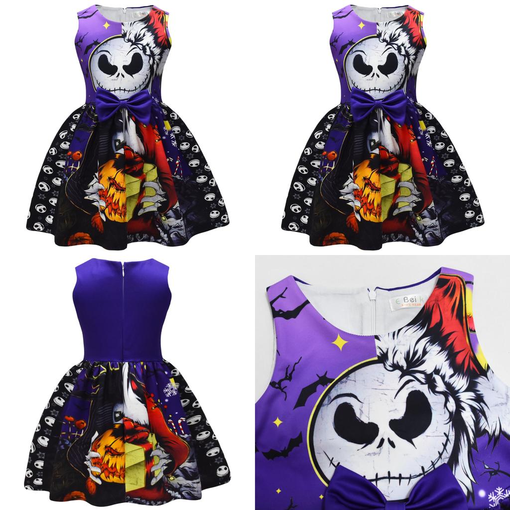 Sally Face Girls Sleeveless Dress With Pleated Design And Cartoon Pattern For Holiday Celebrations
