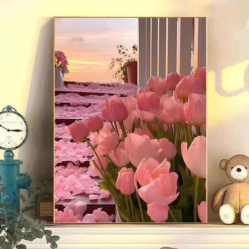 Diy Digital Oil Painting Flower Landscape Filling Coloring Oil Painting Stall Toy Painting