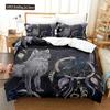 Boys Wolf Duvet Cover Set Queen Size, Boho Wolf Wildlife Animal Bedding Set Men Galaxy Dream Catcher Moon Polyester Quilt Cover