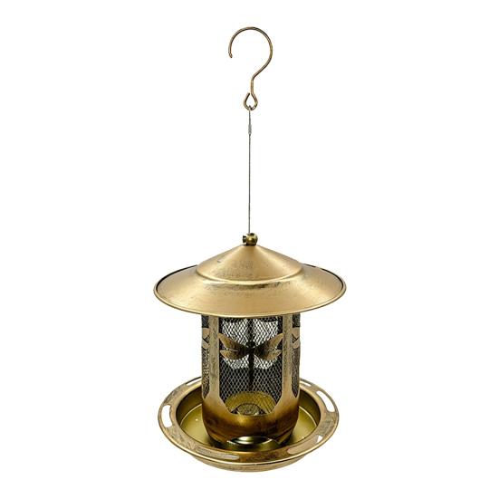 Bird Feeder with Rainproof Roof Metal Feeder Large Capacity Grain Storage Bin And Tray Feeder for Outdoor Garden Patio