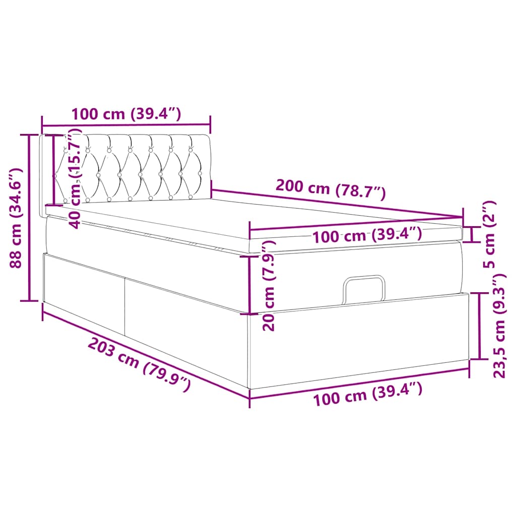 Ottoman Bed with Mattress Taupe 100x200 Cm Fabric