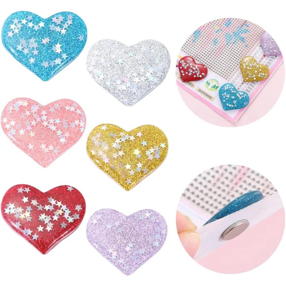 6Pcs Acrylic Heart Shape Diamond Art Magnetic Cover Holder DIY Diamond Embroidery Locator Diamond Art Accessories