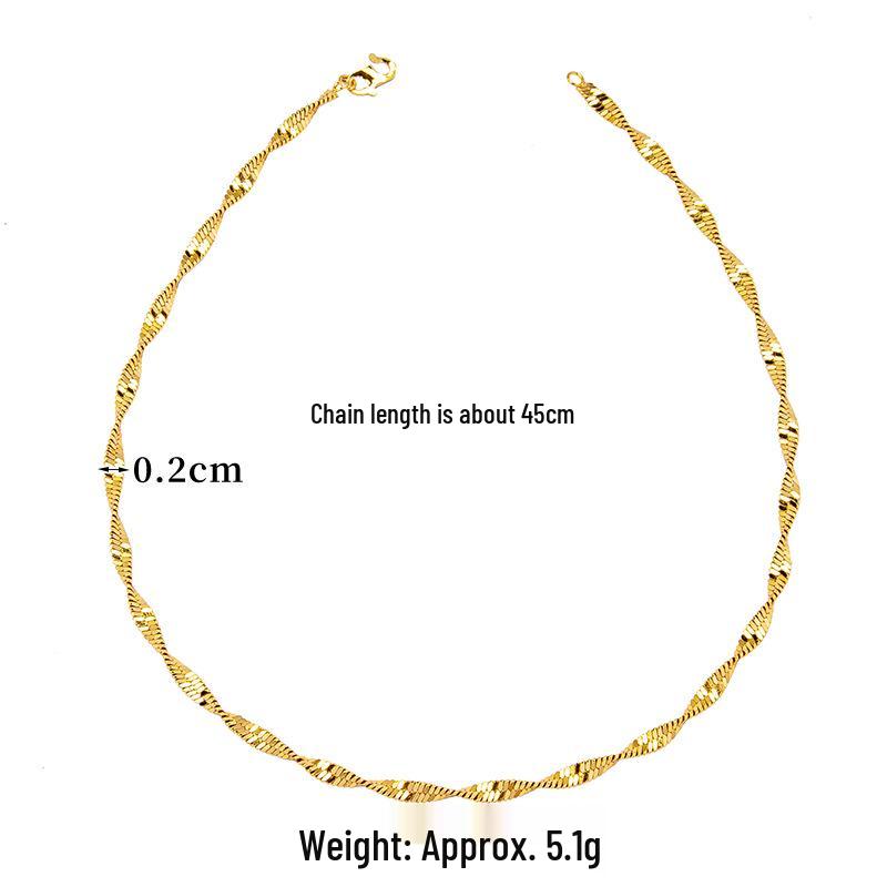 Trendy Vietnam Sand Gold Necklace & Water Wave Chain Bracelet Anklet Set with Long-lasting Color Retention