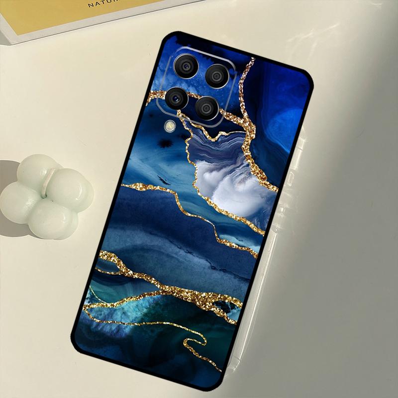 Gold Indigo Faux Malachite For Samsung Galaxy M33 M13 M14 M12 M32 M52 M31 M55 M15 M11 M21 M35 M53 M34 M54 M06 M16 Case