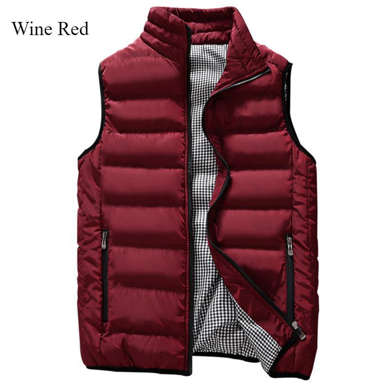 

Утолщенный теплый мужской жилет, модный жилет без рукавов, зимний повседневный ветрозащитный водонепроницаемый жилет, однотонная универсальная куртка 5XL вино красного