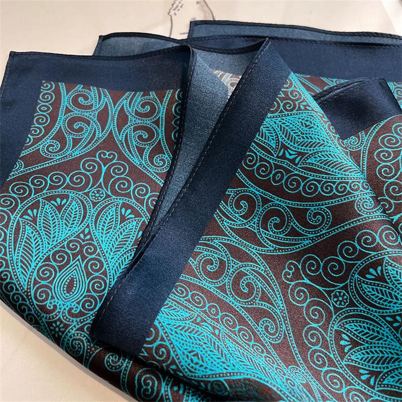 Retro Blue Mulberry Silk Scarf: Versatile Women's Fashion Accessory for Spring and Autumn