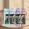 1PC Two Wild Elephant Watercolor Bust 750ml Color Plastic Sports Water Bottle Leakproof Flip Straw Lid For Sports Office Home Use
