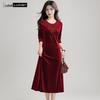 Women's V-Neck A-Line Velvet Embellished Dress