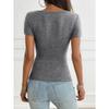 T-shirt Casual da Donna Scollo a V Bottoni Arricciata Manica Corta Vestibilità Aderente