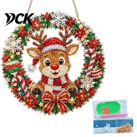Christmas Window Decorations Faux Diamond Art Ornament, DIY Santa Claus Sun Catcher Kit, Rhinestone Acrylic Hanging Ornaments Xmas Wreath Ornament
