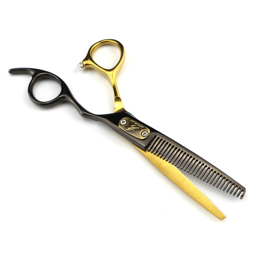6.0-Inch Black & Gold Napson Hairdressing Scissors with Serrated, Seamless, V-Shaped & Fishbone Teeth