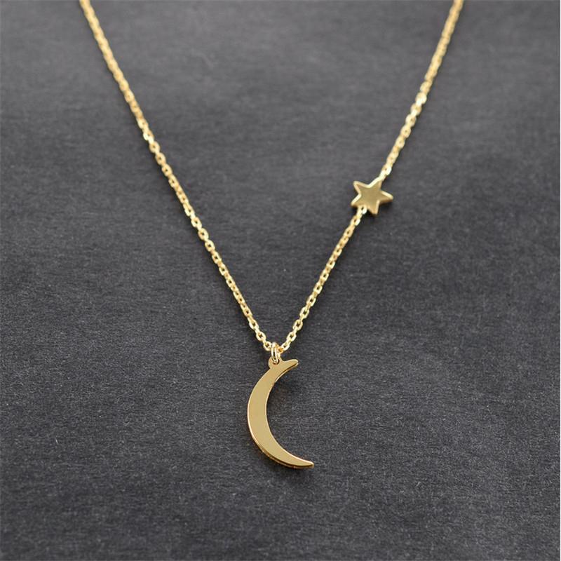 

New Fashion Star Moon Necklaces for Women Gold Color Metal Links Short Chain Neck Zircon Sexy Female Clavicle Necklaces Collar
