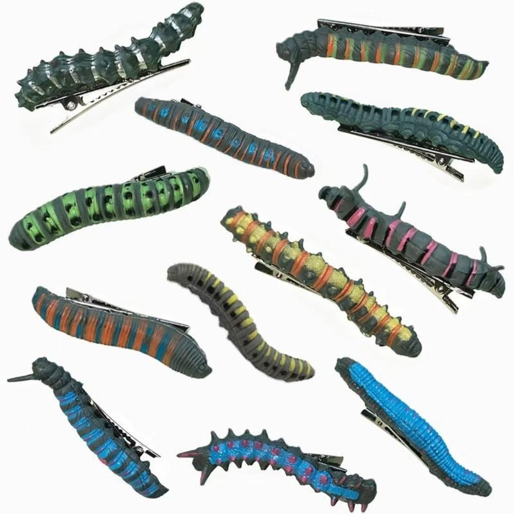 6/12Pcs Realistic Caterpillars Hair Clips Creative Funny Crawl Insect Hairpins Strong Grip Animal-shaped Halloween Hair Claw