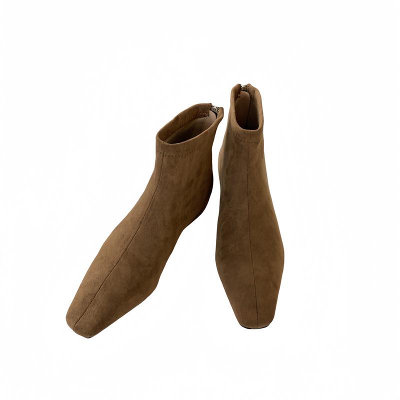 New Inner Height-increasing Square Head Medium and Low Heel Short Boots 2025 Autumn and Winter Wedge and Ankle Boots Leopard Print Flat-soled Thin