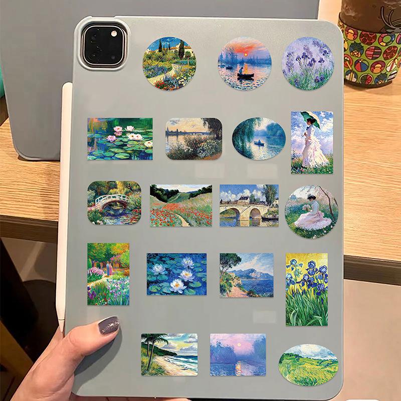 50Pcs Oil Painting Landscape Stickers Waterproof Vinyl Decals For Luggage And Notebooks Assorted Small Sizes Graffiti Stickers
