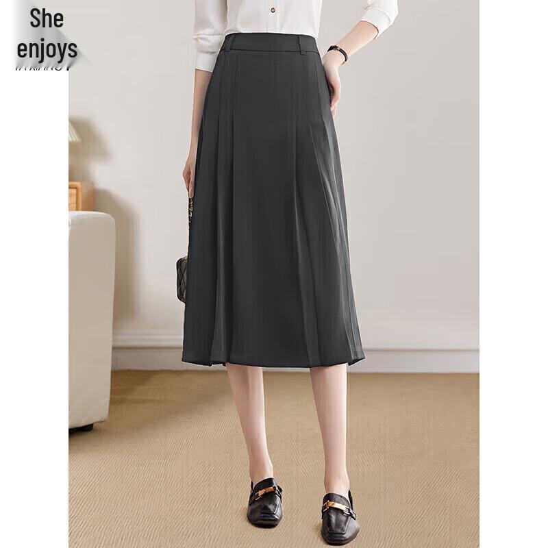 Women s Pleated A-line Mid-length Skirt L