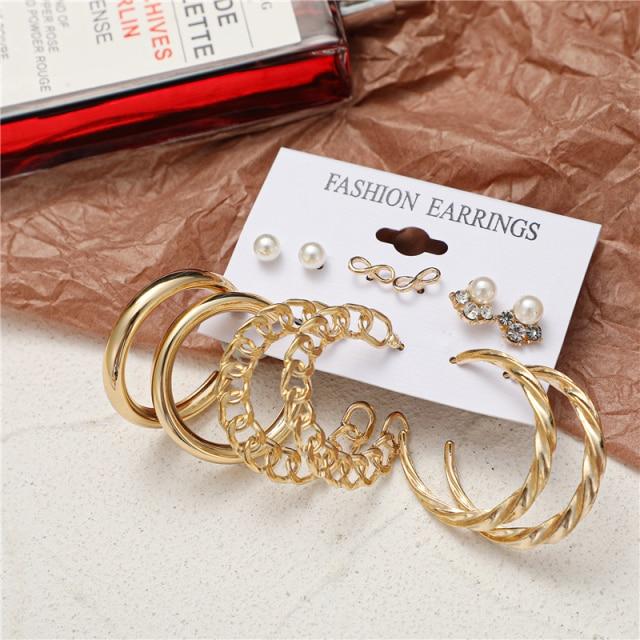 17KM Trendy Exquisite Pearl Metal Earrings Set for Women Geometric Circle Dangle Drop Earrings Acrylic Set of Earrings Jewelry
