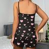 Ladies' Sleepwear, Sexy Suspender, Wavy Edge Shorts, Thin Sleepwear, Casual Home Wear, Heart Set
