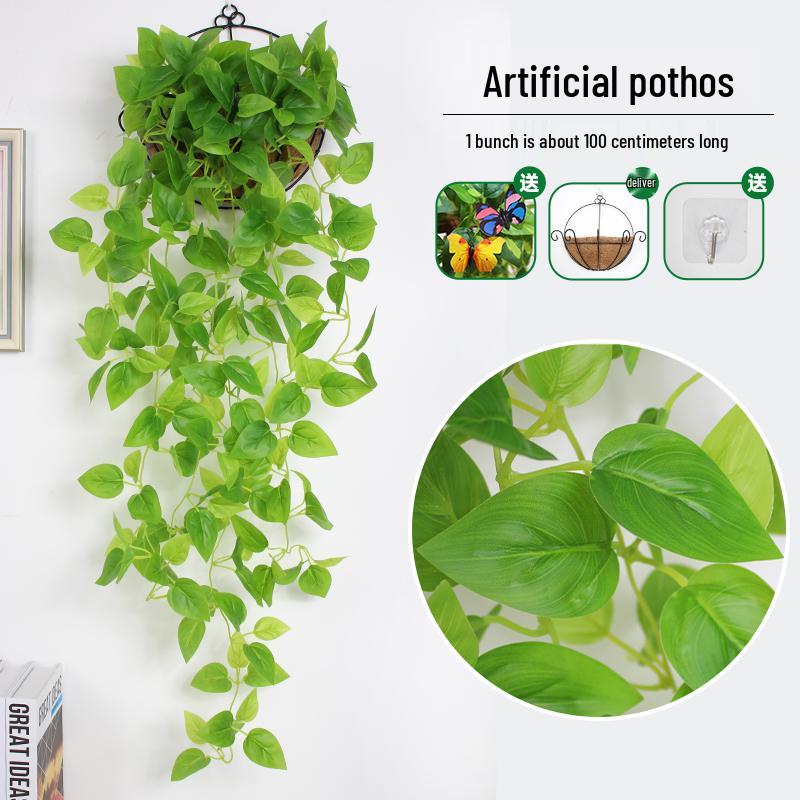 Artificial Pothos & Spider Plant Rattan Vine Wall Hanging for Indoor/Outdoor Decor