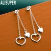 925 Sterling Silver Sweet And Cool Double Heart Tassel Earrings - Stylish Evening Jewelry
