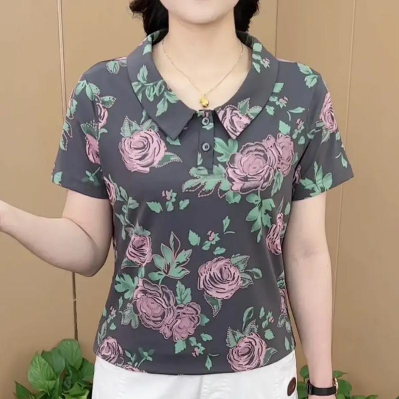 

Summer New Style Fashionable Internet Celebrity Doll Collar Pattern Shirt Temperament Versatile Short-sleeved Top 5XL