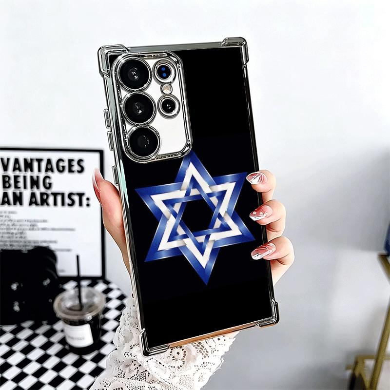 David Jewish Star Symbol Plating Phone Case For Samsung Galaxy S24 S25 FE S26 Edge S23 Ultra S22 S21 Plus S20 Anti-Fall Airabag