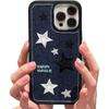 Compatible with iPhone Case,Cool Denim Fabric Embroidery Star Silicone Camera Lens Protection Soft Shockproof Cover Phone Case (Blue,iPhone 14)