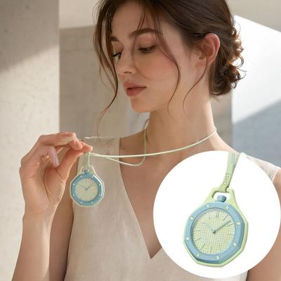 Colorful Octagonal Pocket Watch, Mechanical Quartz Analog Watch, Hollow Case Necklace Watch with Faux Leather Strap for Men Women